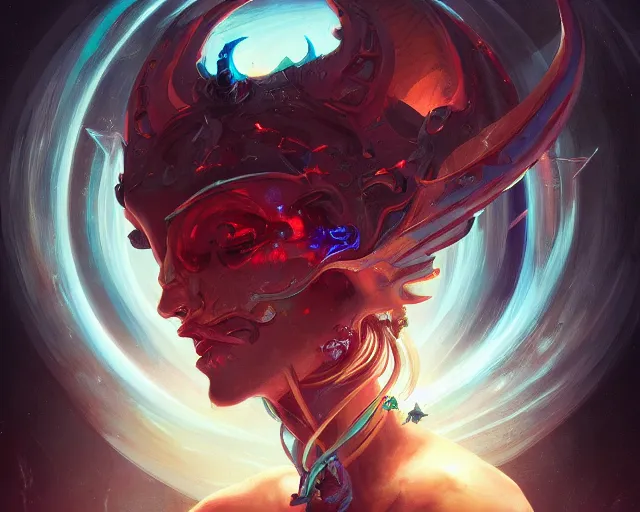 Image similar to portrait of a beautiful satanic cybernetic emanation, by pete mohrbacher and artgerm and wlop, digital art, highly detailed, intricate, fantasy, mystical, sharp focus, Trending on Artstation HQ, deviantart, unreal engine, 4K UHD image