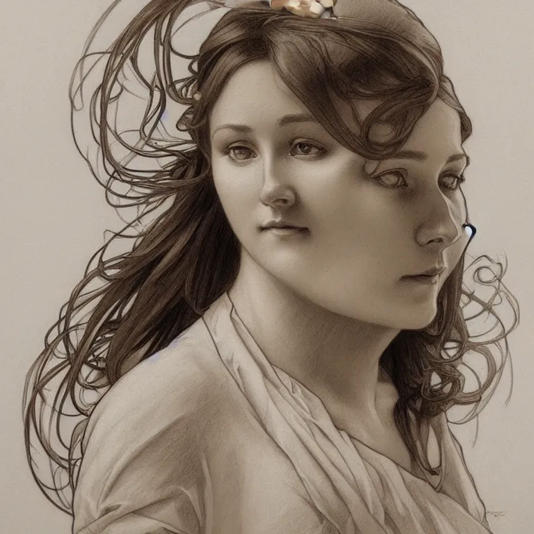 Image similar to hyperrealist pencil sketch of a lovely female nurse by david malan and alphonse mucha, fantasy art, drawing, circular composition!!!, dynamic lighting, artstation, poster, volumetric lighting, very detailed faces, 4 k, award winning