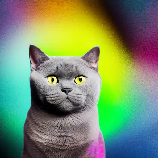 Image similar to portrait of a grey british shorthair cat on background of wavy abstract piano keys with musical notes detailed colorful matte painting 4 k