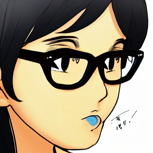 Prompt: a perfect, professional colored digital pen sketch of a manga schoolgirl wearing glasses, by a professional Chinese artist on ArtStation