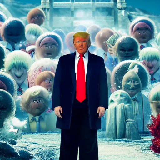 Image similar to portrait of donald trump as willy wonka in skyrim, fantasy, splash art, movie still, detailed face, photorealistic facial features, cinematic lighting, dramatic, octane render, long lens, shallow depth of field, bokeh, anamorphic lens flare, 8 k, hyper detailed, 3 5 mm film grain