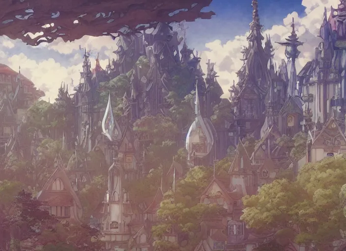 Image similar to pagan building, anime, studio ghibli, concept art, mucha, unreal engine, peter mohrbacher, makoto shinkai, 8 k, art nouveau, castle, japanese mythology, elegant