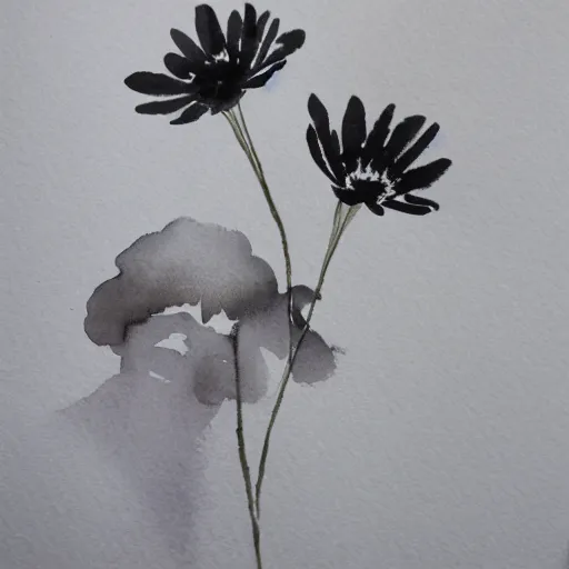 Prompt: monochrome flowers watercolour