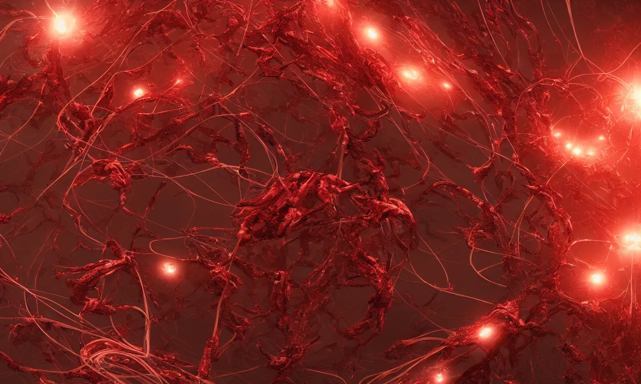 Image similar to A bloody red neurological network spanning across the galaxy,, realistic 4k octane beautifully detailed render, 4k post-processing, highly detailed, intricate complexity, epic composition, magical atmosphere, cinematic lighting, masterpiece, ultra hd