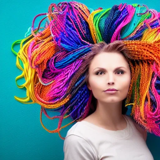 Prompt: woman with hair by colorful cables