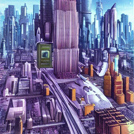 Prompt: a future city as imagine by issac asimov