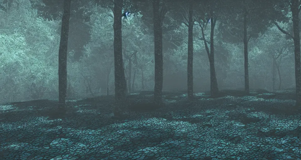 Image similar to 3d Render of deep sea forest, grainy, noisy