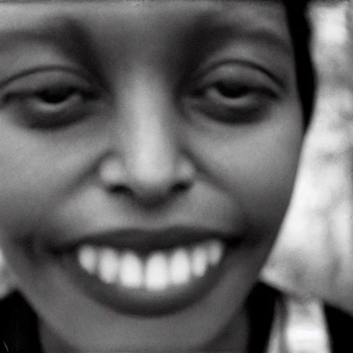 Prompt: photo of Leslie by Diane Arbus, extreme closeup, black and white, high contrast, Rolleiflex, 55mm f/4 lens