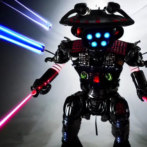 Image similar to photo of a cybernetic samurai with leds and laser weapons