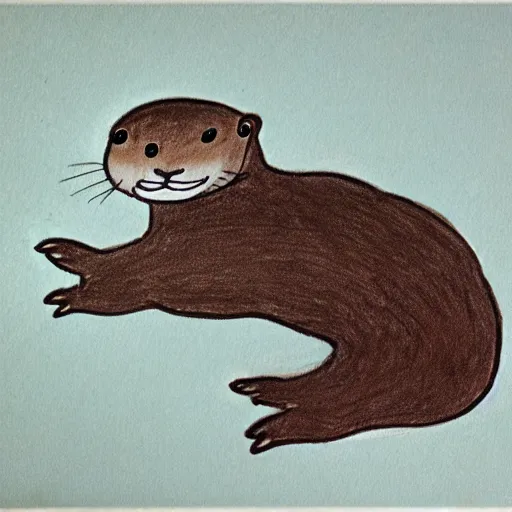 Prompt: a children drawing of an otter