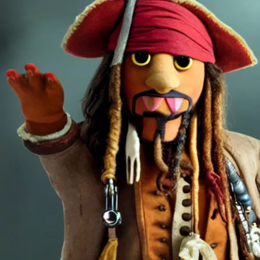 Image similar to A still of Jack Sparrow as a muppet, photo real, photographic, photograph, artstation, trending, award winning, epic lighting, featured