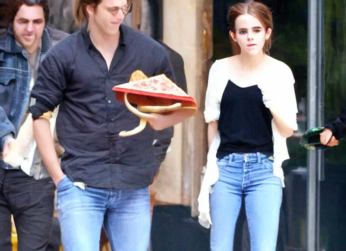 Image similar to emma watson eats a juicy pizza