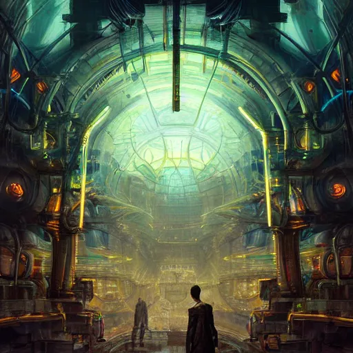 Prompt: scenic dystopian neon data center environment, intricate, elegant, highly detailed, centered, digital painting, artstation, concept art, smooth, sharp focus, illustration, artgerm, tomasz alen kopera, peter mohrbacher, donato giancola, joseph christian leyendecker, wlop, boris vallejo