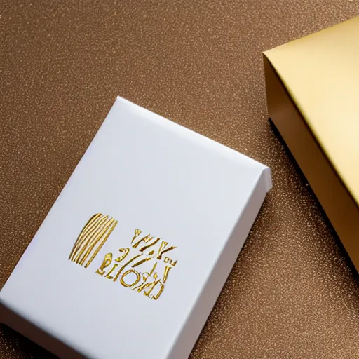 Image similar to white and gold chocolate paperboard packaging, ultrarealistic, smooth, sharp focus, great light,