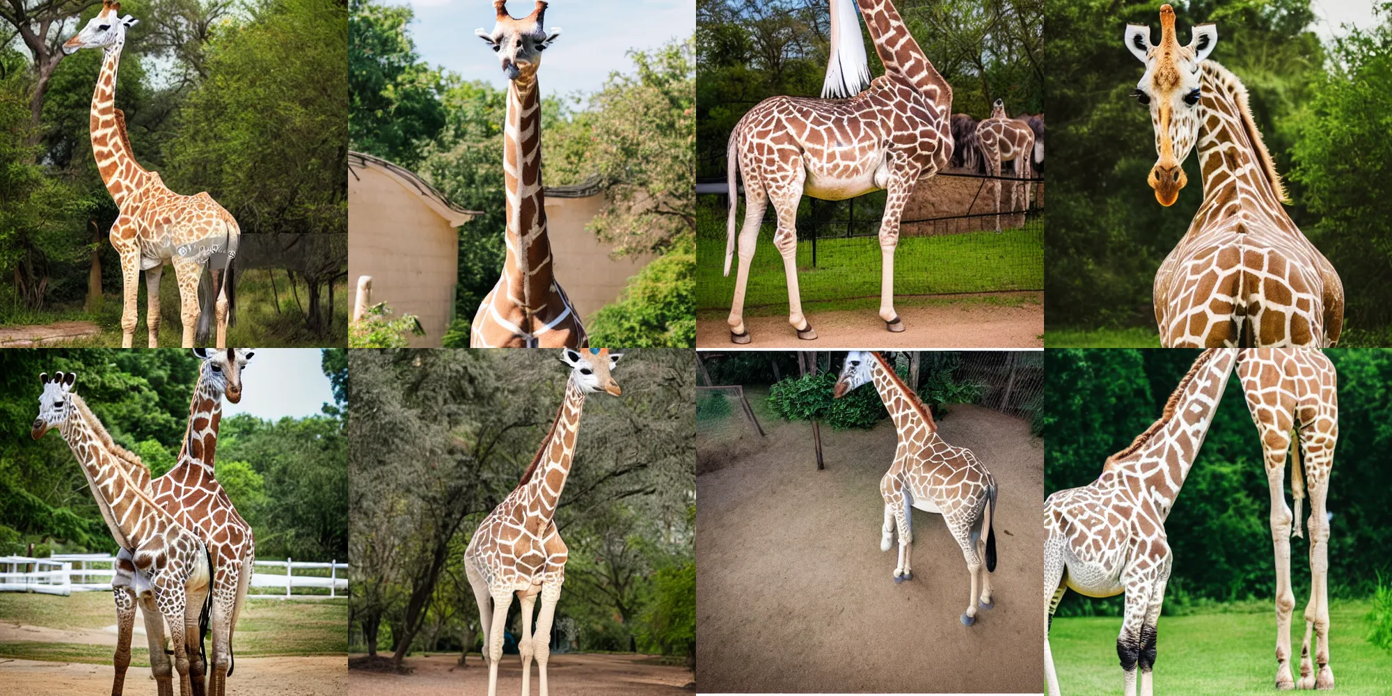 Prompt: white angel wings on a giraffe's back, full body shot, professional photography, at the zoo