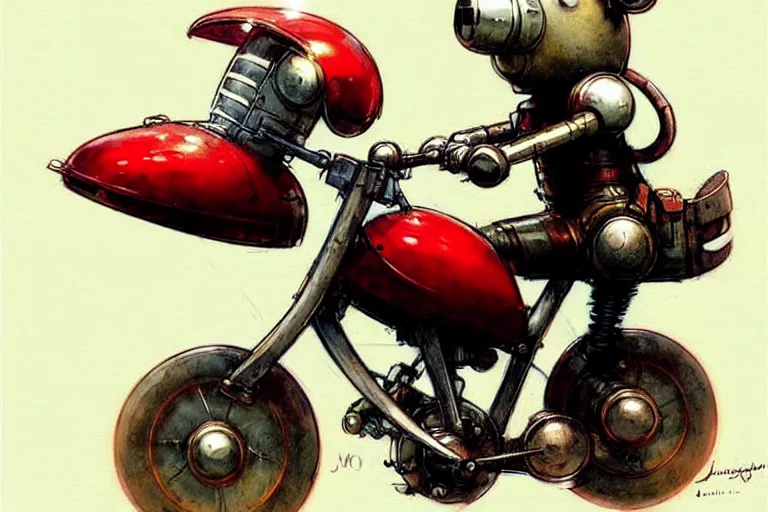 Prompt: adventurer ( ( ( ( ( 1 9 5 0 s retro future robot android mouse riding a motorcycle. muted colors. ) ) ) ) ) by jean baptiste monge!!!!!!!!!!!!!!!!!!!!!!!!! chrome red