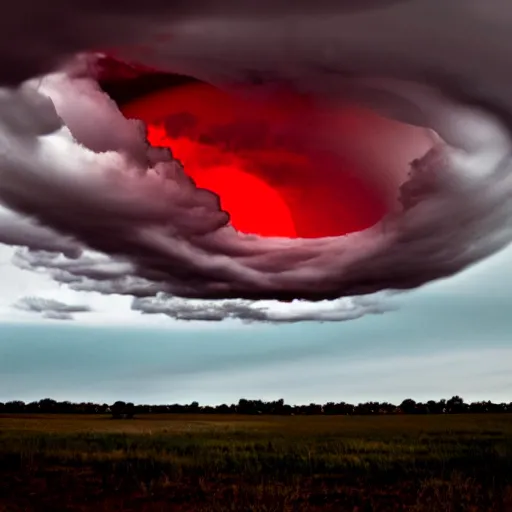 Image similar to a black and red hole in the middle of the sky in kansas cloudy scary creepy