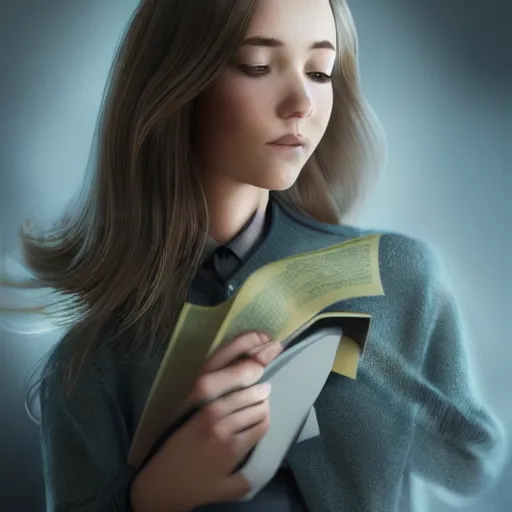 Image similar to a very smart!!! girl reading a book, hair flowing down, portrait photo, profile picture, hyperrealistic, concept art, day time, octane render, unreal engine 5, digital art, high quality, highly detailed, 8K, cute, defined face, elegant clothes, trending on DeviantArt