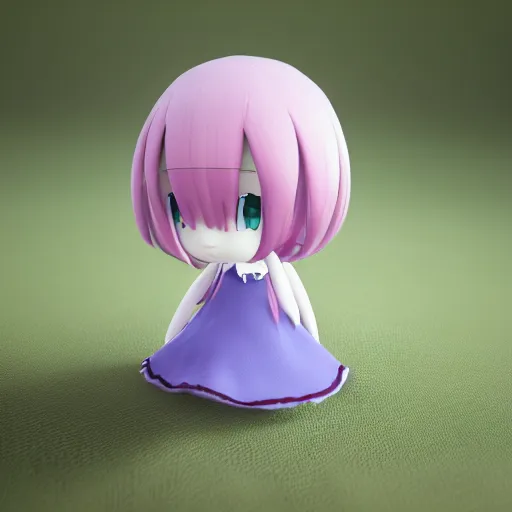 Image similar to cute fumo plush of a girl with a big heart, hair blocking eyes, blob anime, bokeh, vray