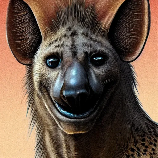 Prompt: a portrait of a hyena character, in the style of wayne barlowe