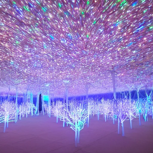 Prompt: crystal forest, fiber optic lights