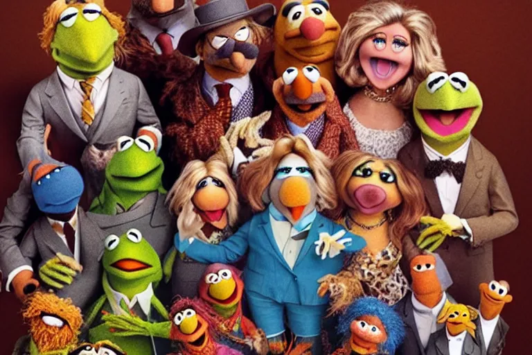 Prompt: The Muppets art directed by Wes Anderson