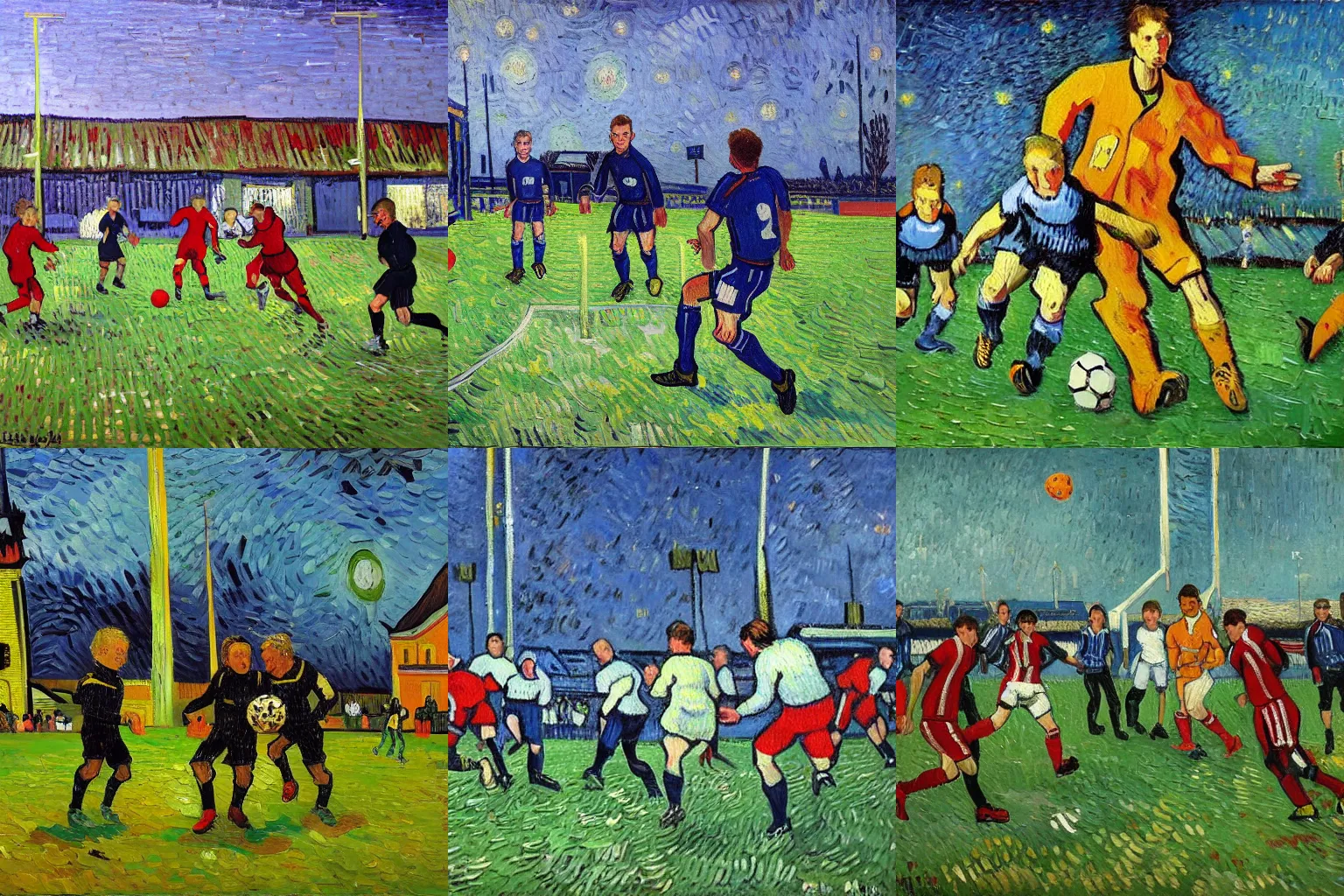 Image similar to football match, oil painting, van gogh style