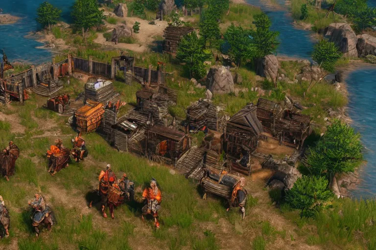 Image similar to the witcher 3 in the style of age of empires the rise of rome, highly - detailed, remastered, 8 k, realistic, unreal engine 5, light effect, magnificent