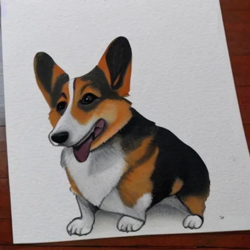 Image similar to A corgi in the style of Jesse Jacobs, natural elements