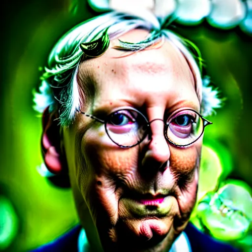 Image similar to photograph portrait of Mitch McConnell covered in green slime, sigma 85mm f/1.4, 4k, depth of field, high resolution, 4k, 8k, hd, full color