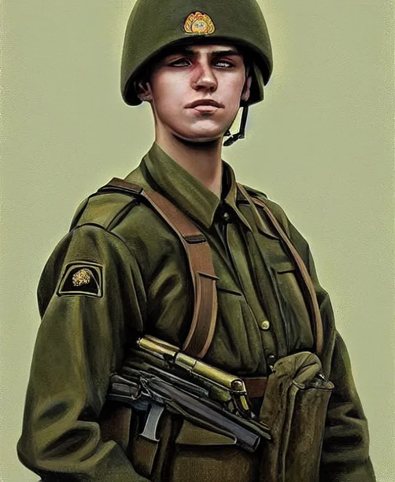 Image similar to portrait of a handsome young ukrainian soldier in kyiv, art by denys tsiperko and bogdan rezunenko, hyperrealism