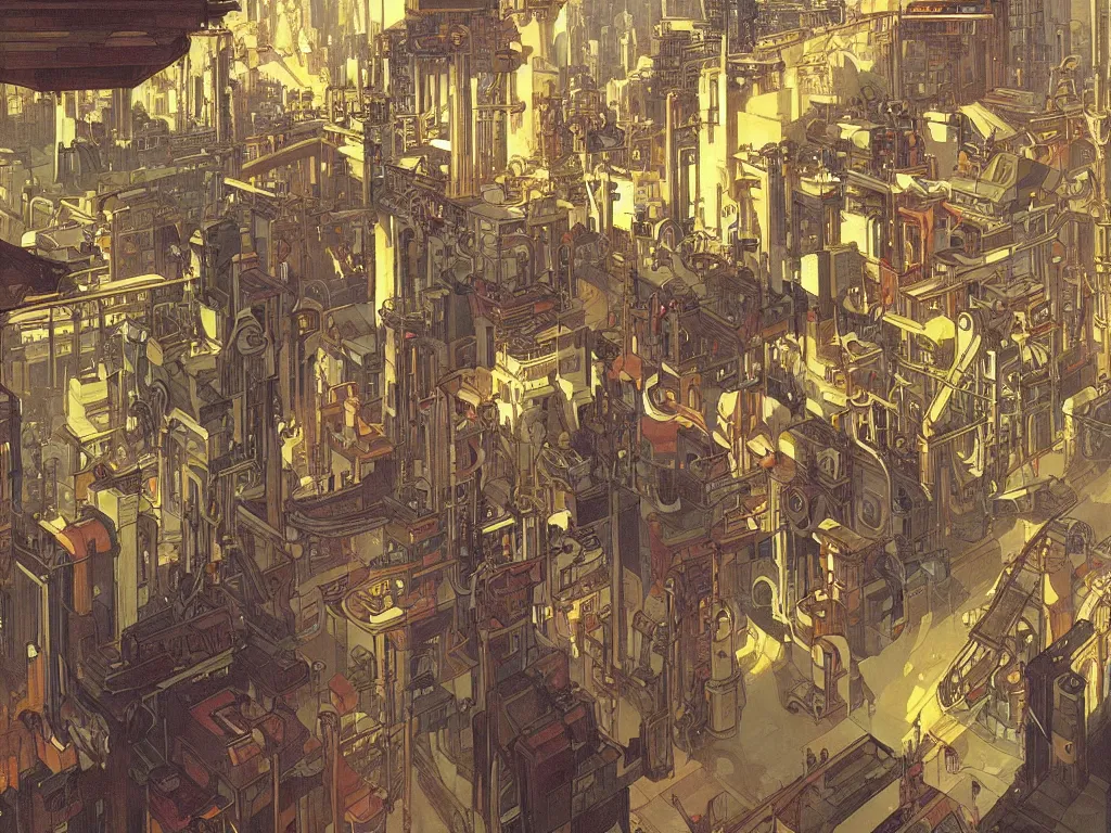 Image similar to industrial neighborhood in a cyberpunk city, by alphonse mucha, dynamic composition, dramatic lighting, hyper - realistic, ultra detailed