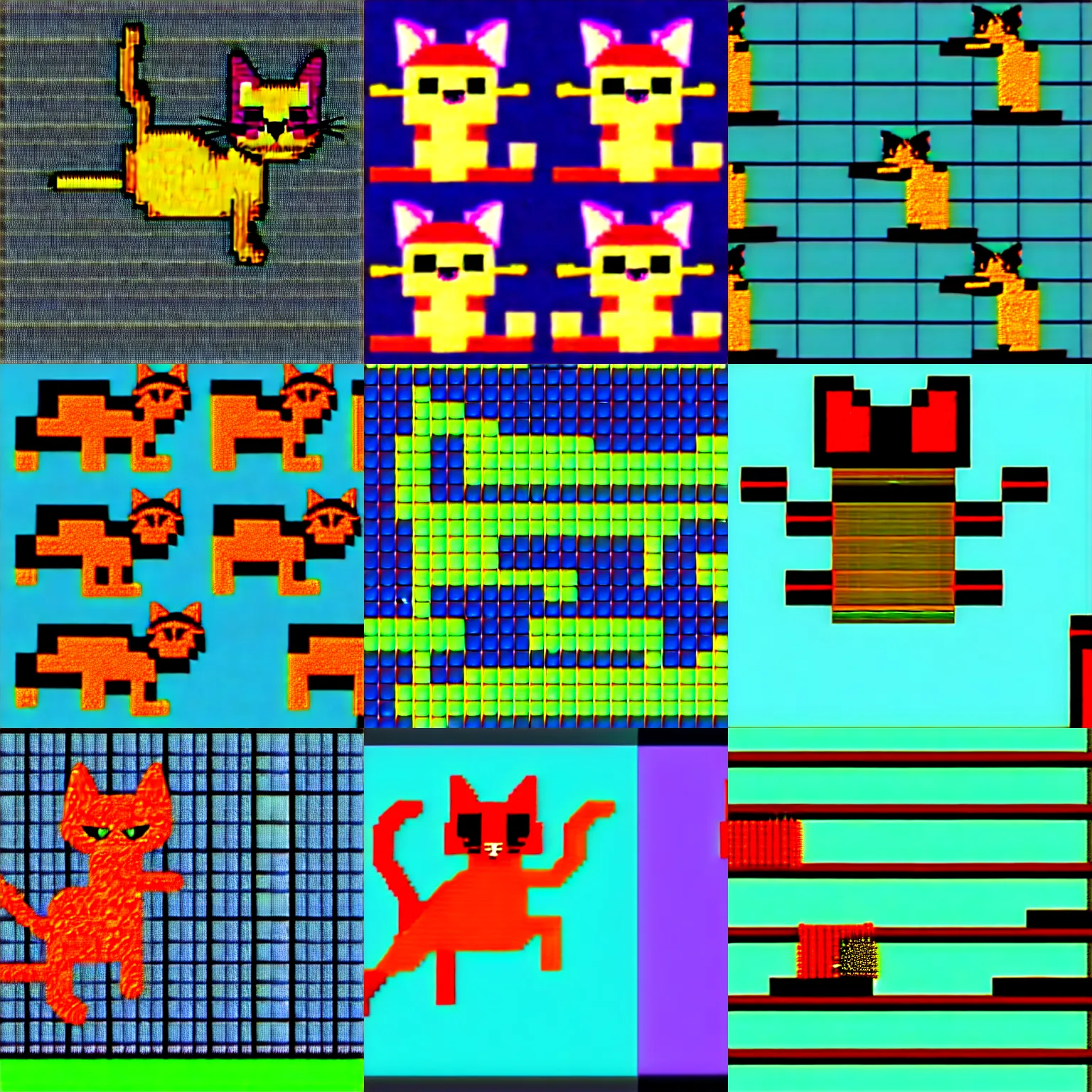 Prompt: a cat jumping up and down, pixel art animation, spritesheet, 6 4 frames