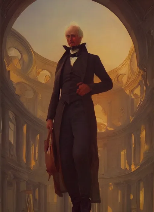 Prompt: a neo - classicism portrait of a mortlock vanthampur with very long legs vibrant color scheme, highly detailed, in the style of romanticism, cinematic, artstation, moebius, greg rutkowski