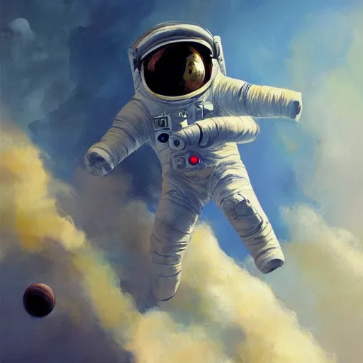 Prompt: An astronaut playing basketball in space, oil on canvas by Frank Frazetta, artstation, digital art, WLOP, Mandy Jurgens