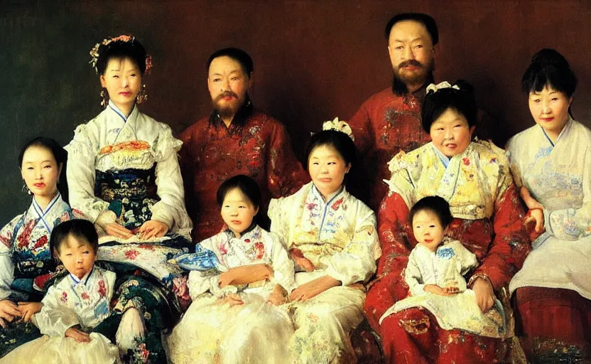 Prompt: high quality high detail painting by ilya repin, chineese family photograph, hd