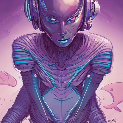 Image similar to comic book illustration, a study of an alien female, post grunge concept art by josan gonzales and wlop, highly detailed, intricate, sci-fiish, sharp focus, Trending on Artstation HQ, deviantart