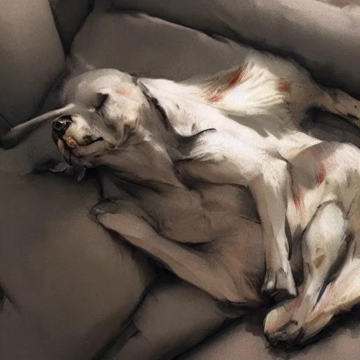 Prompt: 3d scene of a sleeping dog, Greg Rutkowski and Yoji Shinkawa