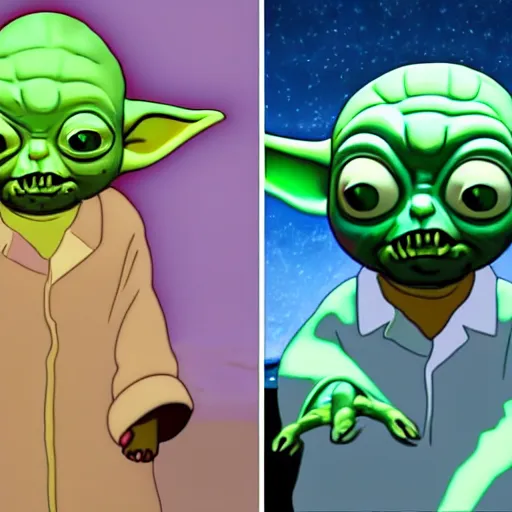 Prompt: baby Yoda As Rick and Morty digital art 4k detailed super realistic