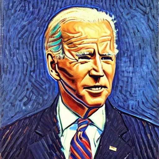 Image similar to joe biden portrait, painting by vincent van gogh, oil painting, detailed, award - winning