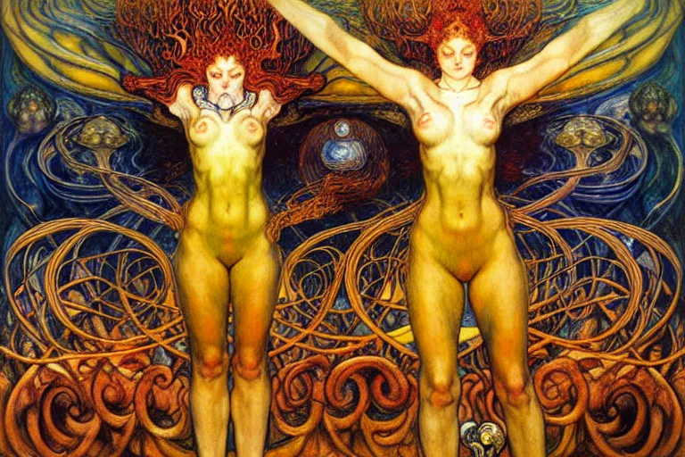 Image similar to Divine Chaos Engine by Karol Bak, Jean Delville, William Blake, Gustav Klimt, and Vincent Van Gogh, symbolist, visionary