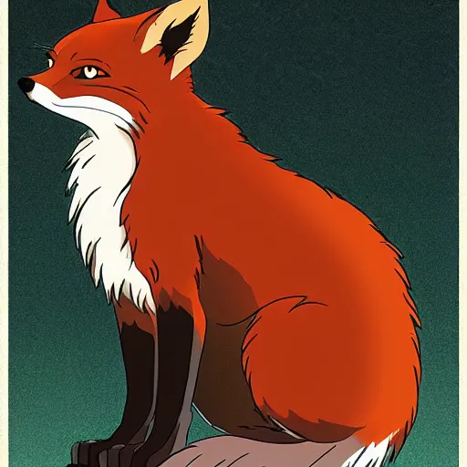 Image similar to ghibli, concept art illustration, fox, white background