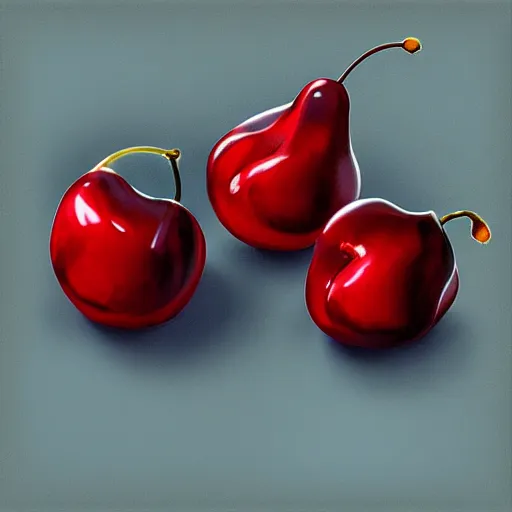 Image similar to Artstation digital art render three cherries together on a table