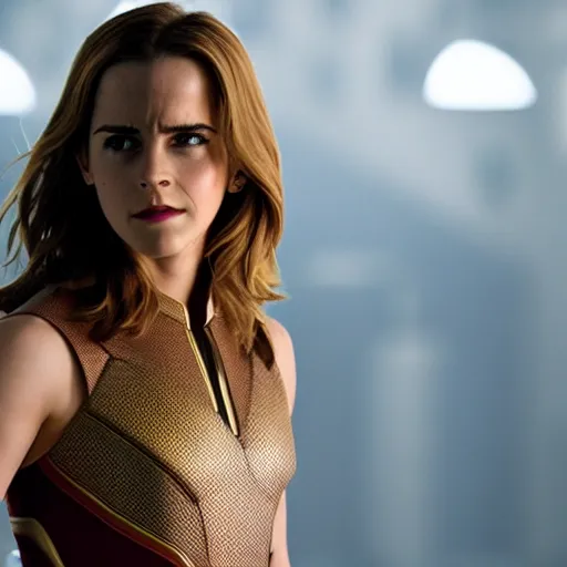 Image similar to a still of emma watson in iron man