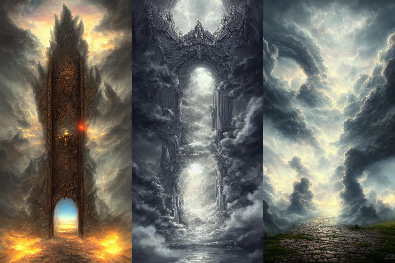 Prompt: The gate to the eternal kingdom of clouds, fantasy, digital art, HD, detailed.