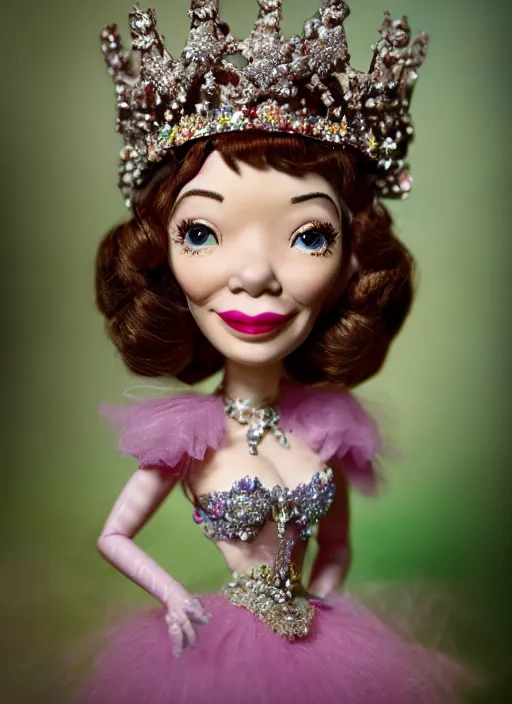 Image similar to closeup face profile portrait of tin toy shirley maclaine as a fairytale princess wearing a crown eating cakes, bikini, depth of field, zeiss lens, detailed, symmetrical, centered, fashion photoshoot, by nicoletta ceccoli, mark ryden, lostfish, breathtaking, 8 k resolution, extremely detailed, beautiful, establishing shot, artistic, hyperrealistic, octane render