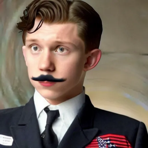 Prompt: tom holland as adolf hitler with short mustache
