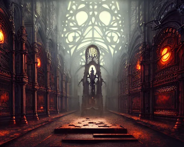 Image similar to steam necropolis, memento mori, gothic, neo - gothic, art nouveau, hyperdetailed copper patina medieval icon, stefan morrell, philippe druillet, ralph mcquarrie, concept art, steampunk, unreal engine, detailed intricate environment, octane render, moody atmospherics, volumetric lighting, ultrasharp, ominous, otherworldly