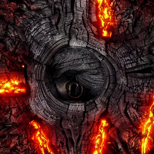 Image similar to Tree of hell, Darkness, fire, larvae, rust, black lightning, portal, cinematic, HD, ultra detail, 8k