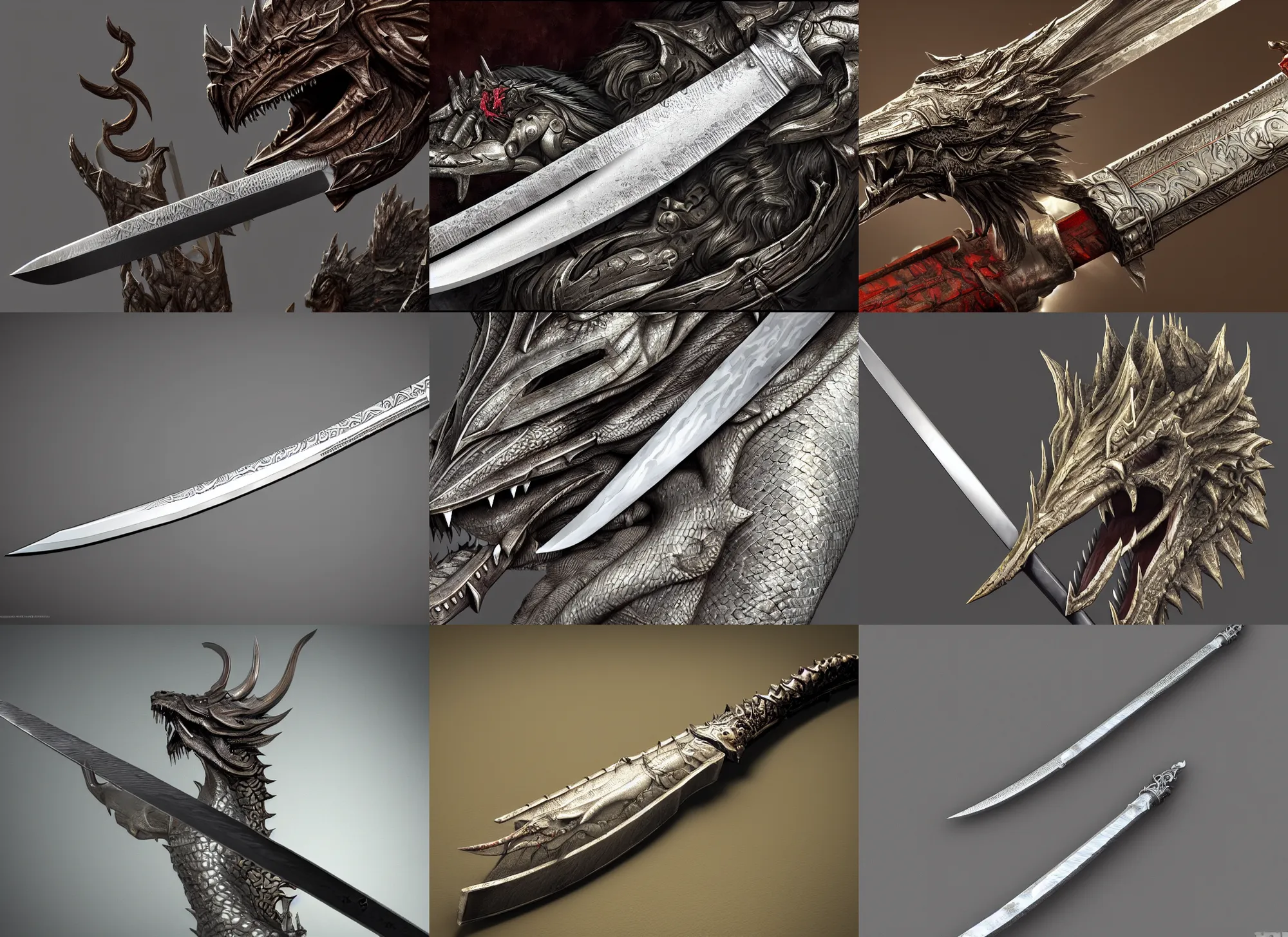 Prompt: a sword, the tip of the sword slowly morphs into dragon head, trending on artstation, highly detailed, 4 k